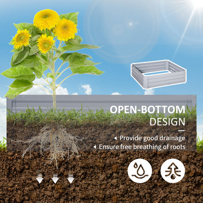 Outsunny Set of 2 291L Raised Garden Bed, Elevated Galvanised Planter Box for Flowers, Herbs, 100x100x30cm, Grey 