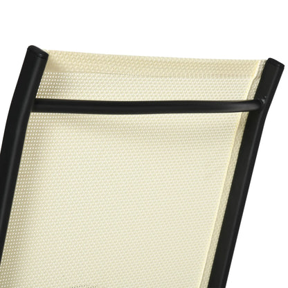 Outsunny Set of 2 Folding Garden Chairs, Metal Frame Garden Chairs Outdoor Patio Park Dining Seat with Breathable Mesh Seat, Beige 