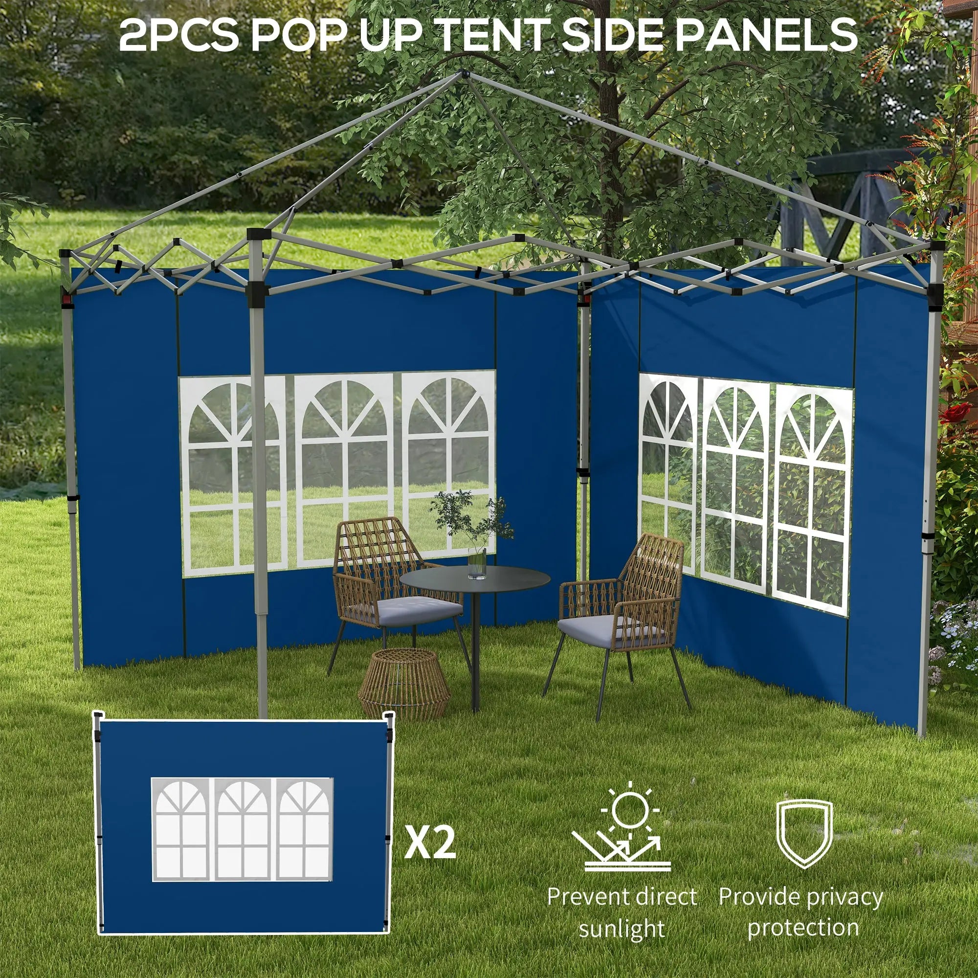 Outsunny Set of 2 Gazebo Side Panels - Blue 