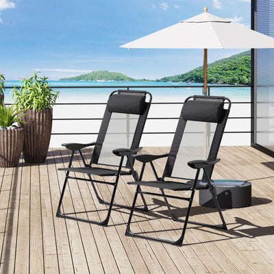 Outsunny Set of 2 Portable Folding Recliner Metal Outdoor Patio Chaise Lounge Chairs with Adjustable Backrest, Black 