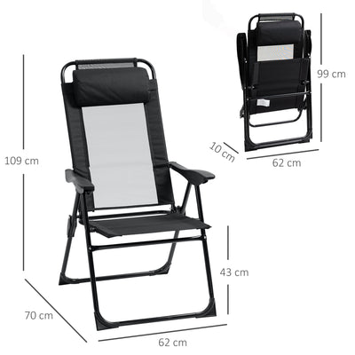 Outsunny Set of 2 Portable Folding Recliner Metal Outdoor Patio Chaise Lounge Chairs with Adjustable Backrest, Black 