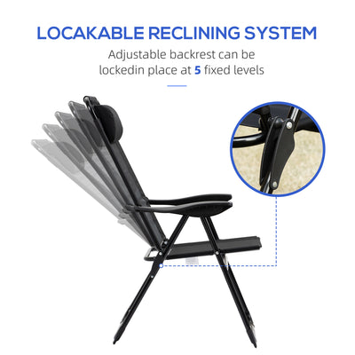 Outsunny Set of 2 Portable Folding Recliner Metal Outdoor Patio Chaise Lounge Chairs with Adjustable Backrest, Black 