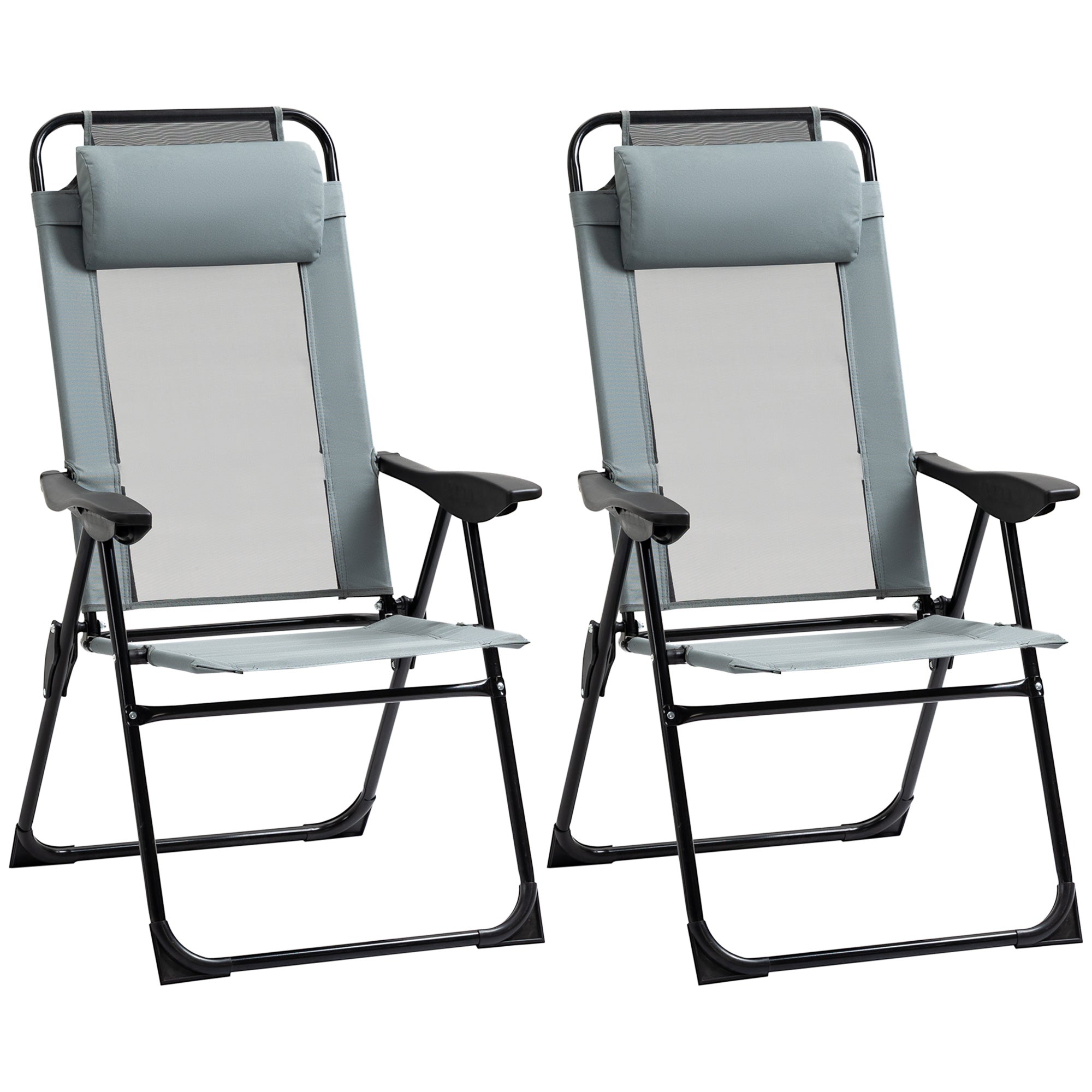 Outsunny Set of 2 Portable Folding Recliner Outdoor Patio Adjustable Backrest, Grey 