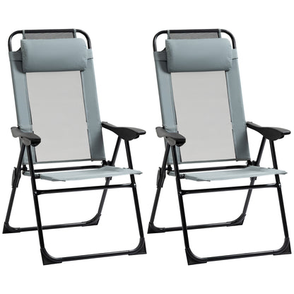 Outsunny Set of 2 Portable Folding Recliner Outdoor Patio Adjustable Backrest, Grey 
