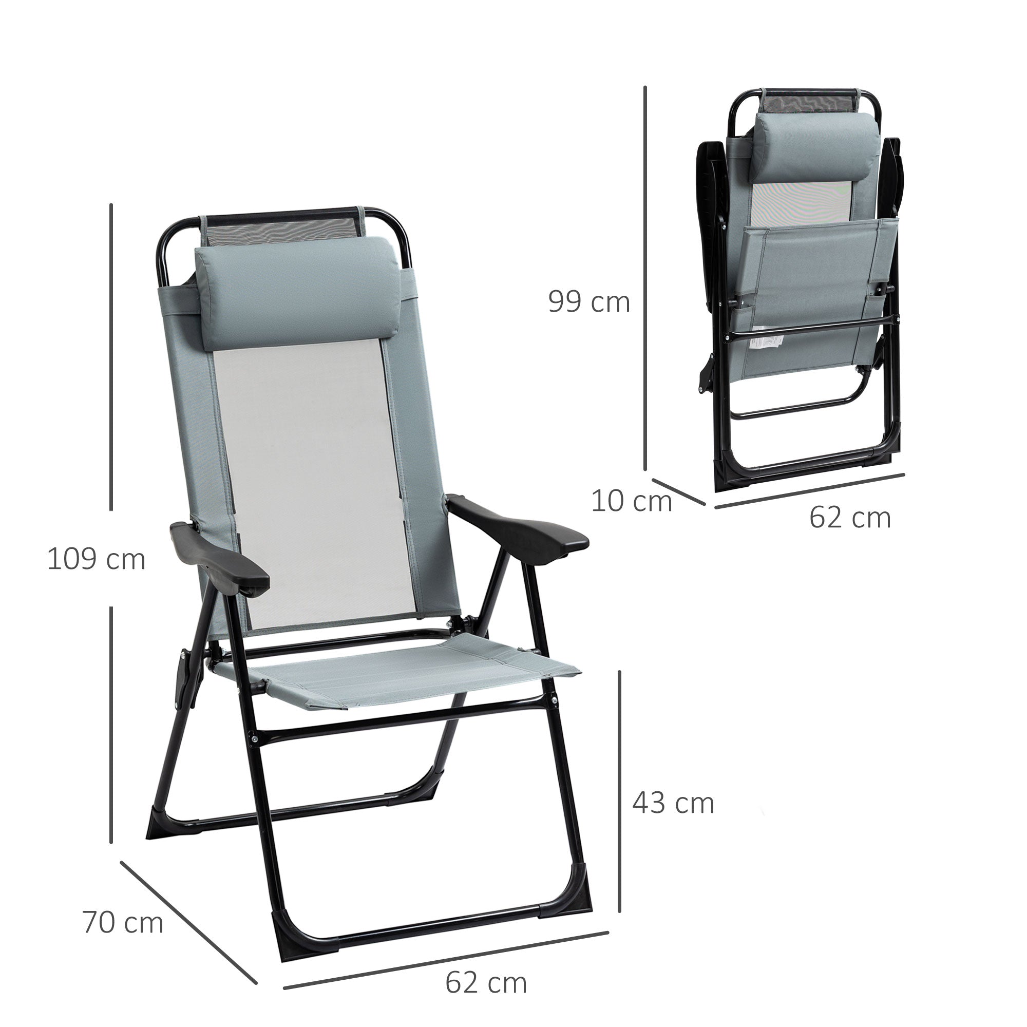 Outsunny Set of 2 Portable Folding Recliner Outdoor Patio Adjustable Backrest, Grey 