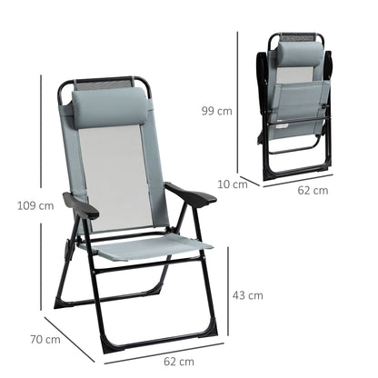 Outsunny Set of 2 Portable Folding Recliner Outdoor Patio Adjustable Backrest, Grey 