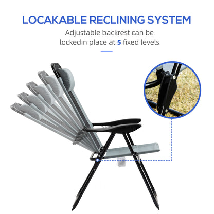 Outsunny Set of 2 Portable Folding Recliner Outdoor Patio Adjustable Backrest, Grey 