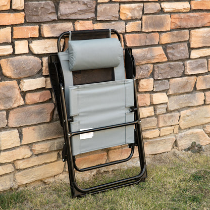 Outsunny Set of 2 Portable Folding Recliner Outdoor Patio Adjustable Backrest, Grey 