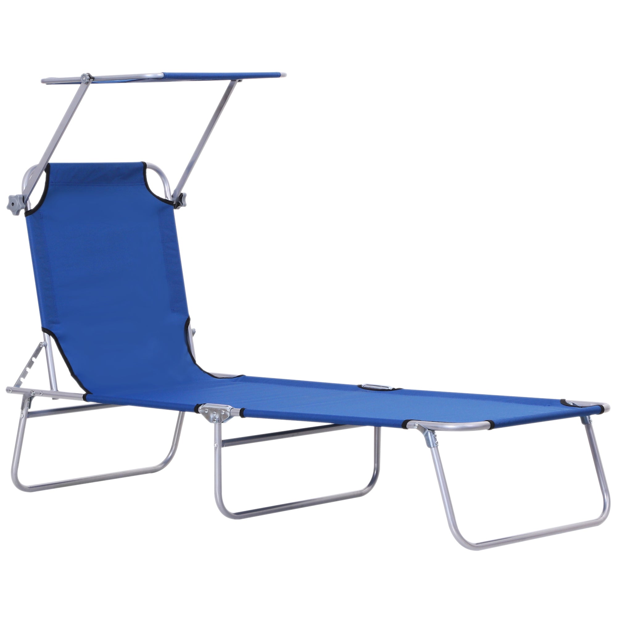 Outsunny Single Sun Lounger, with Awning and Reclining Back - Blue 