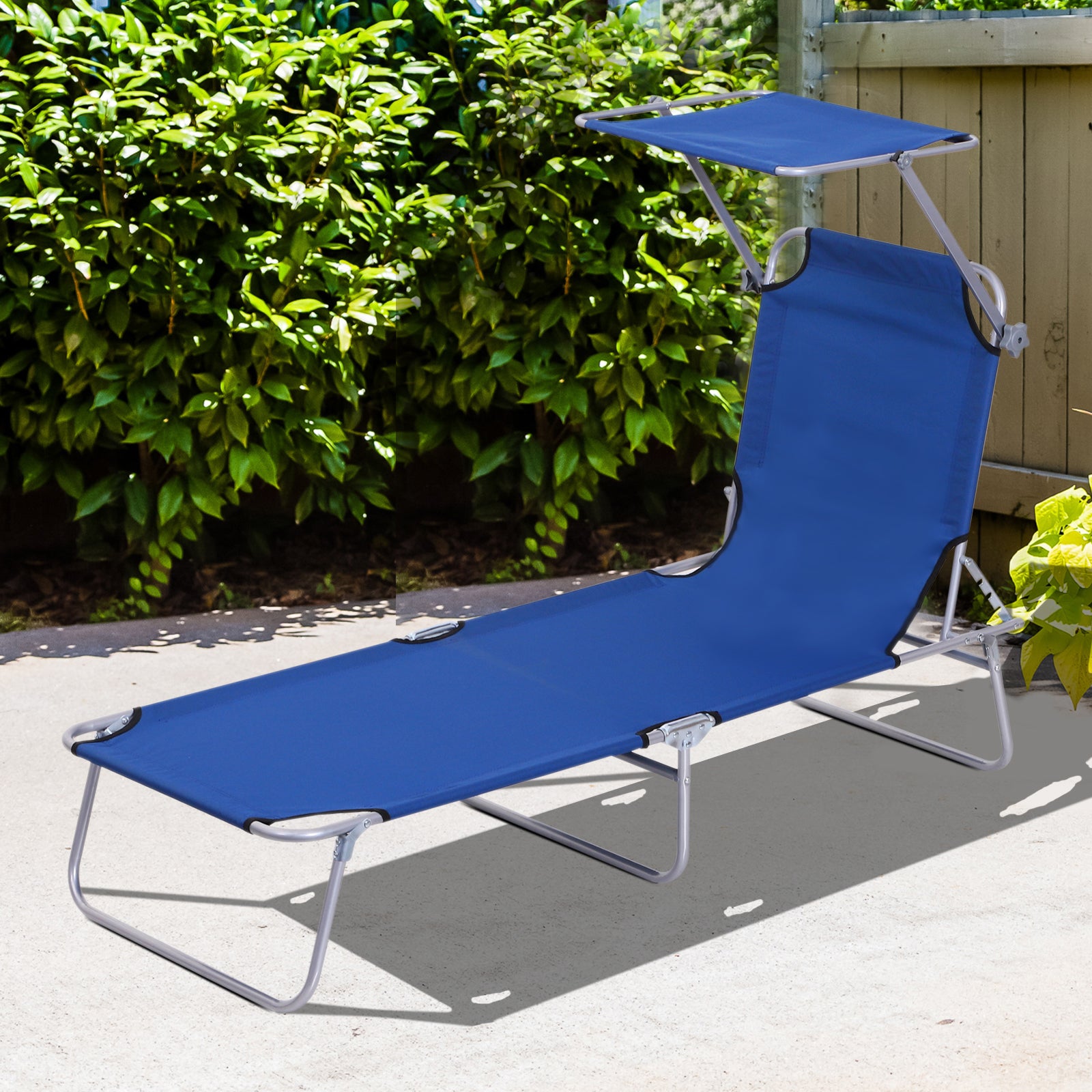 Outsunny Single Sun Lounger, with Awning and Reclining Back - Blue 