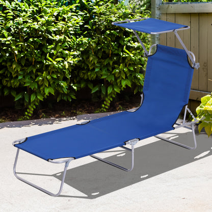 Outsunny Single Sun Lounger, with Awning and Reclining Back - Blue 