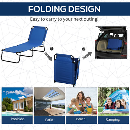 Outsunny Single Sun Lounger, with Awning and Reclining Back - Blue 