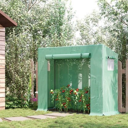 Outsunny Small Walk-in Garden Greenhouse with Steel Frame, Large Roll-up Door and Windows, 200Lx76Wx168Hcm, Green 
