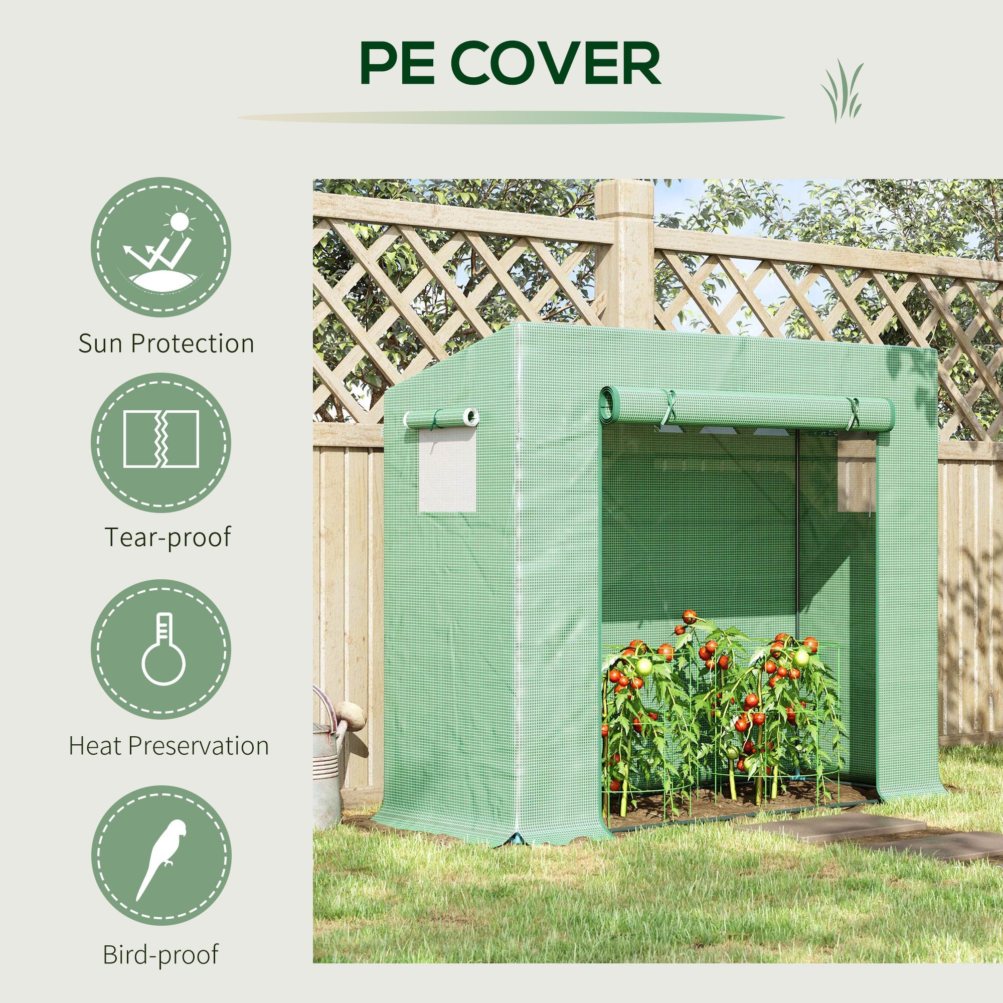 Outsunny Small Walk-in Garden Greenhouse with Steel Frame, Large Roll-up Door and Windows, 200Lx76Wx168Hcm, Green 
