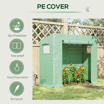 Outsunny Small Walk-in Garden Greenhouse with Steel Frame, Large Roll-up Door and Windows, 200Lx76Wx168Hcm, Green 