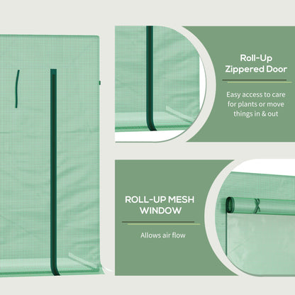 Outsunny Small Walk-in Garden Greenhouse with Steel Frame, Large Roll-up Door and Windows, 200Lx76Wx168Hcm, Green 