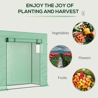 Outsunny Small Walk-in Garden Greenhouse with Steel Frame, Large Roll-up Door and Windows, 200Lx76Wx168Hcm, Green 