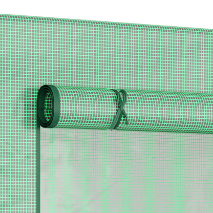 Outsunny Small Walk-in Garden Greenhouse with Steel Frame, Large Roll-up Door and Windows, 200Lx76Wx168Hcm, Green 