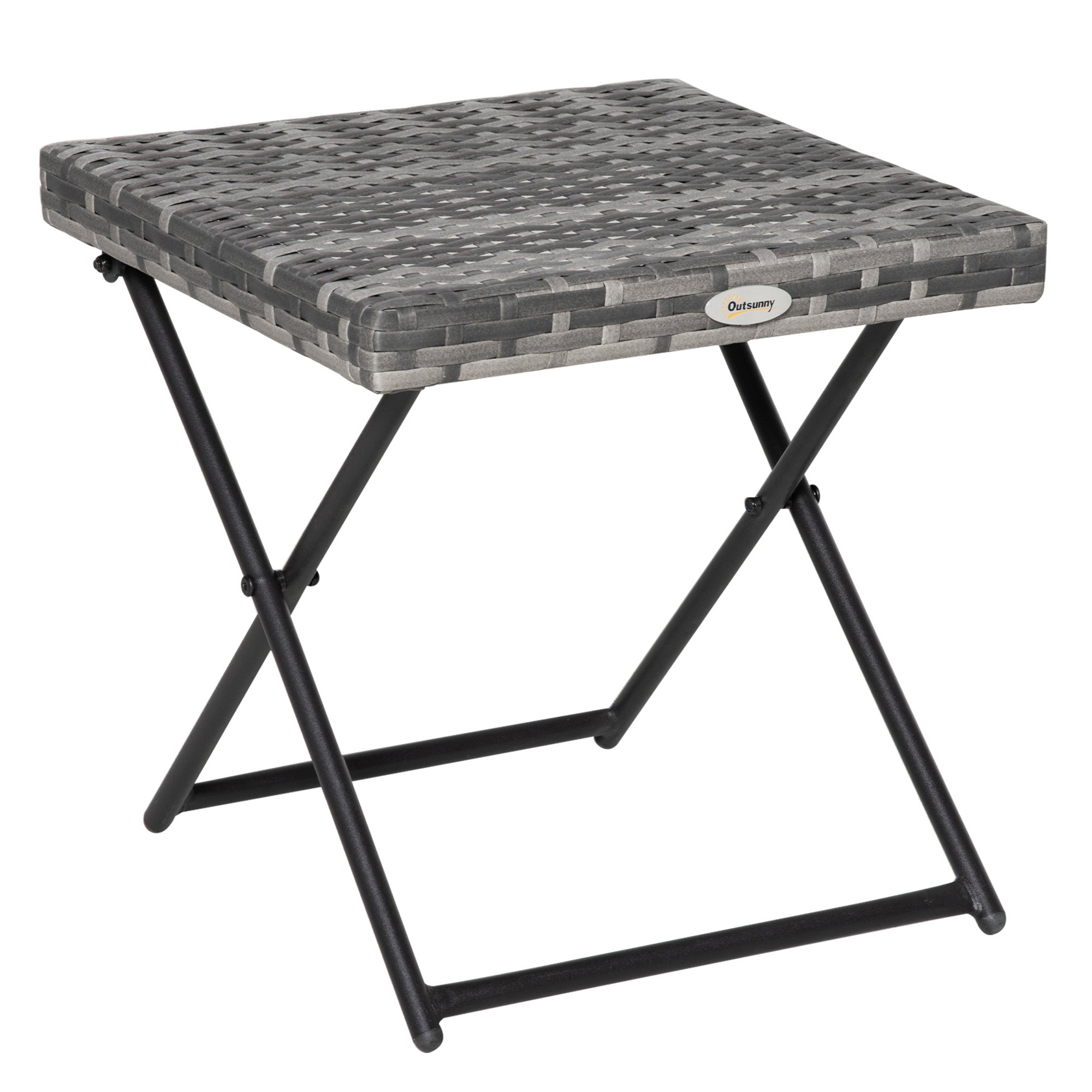 Outsunny Square PE Wicker Rattan Folding Table - Grey 