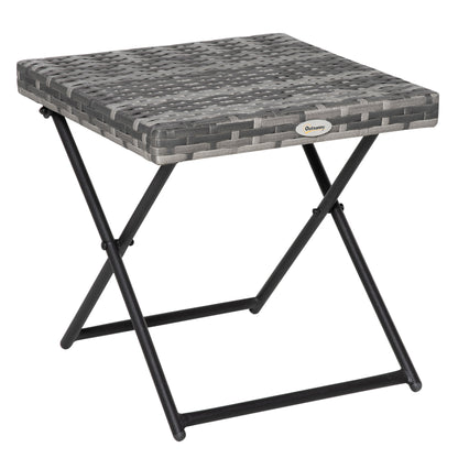 Outsunny Square PE Wicker Rattan Folding Table - Grey 