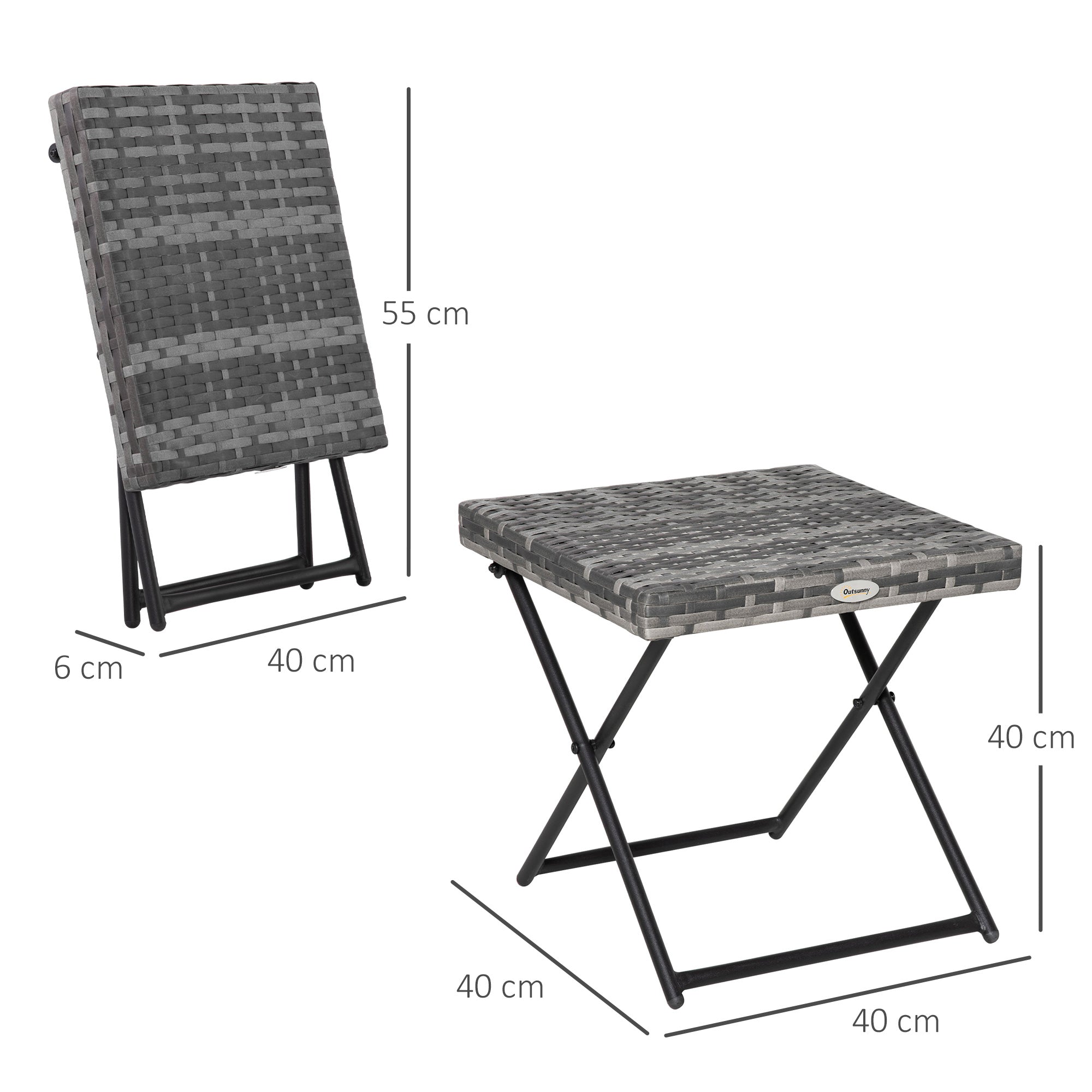 Outsunny Square PE Wicker Rattan Folding Table - Grey 