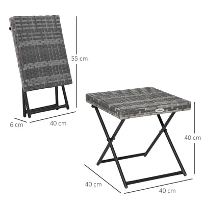 Outsunny Square PE Wicker Rattan Folding Table - Grey 