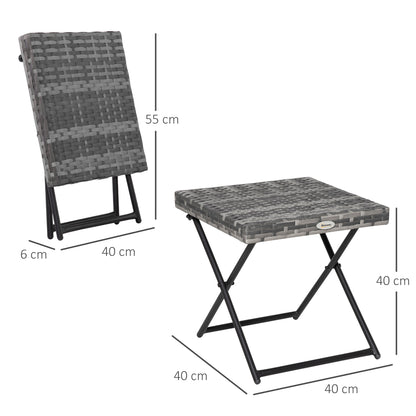 Outsunny Square PE Wicker Rattan Folding Table - Grey 