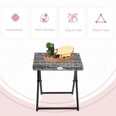 Outsunny Square PE Wicker Rattan Folding Table - Grey 