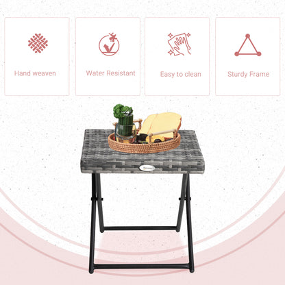 Outsunny Square PE Wicker Rattan Folding Table - Grey 