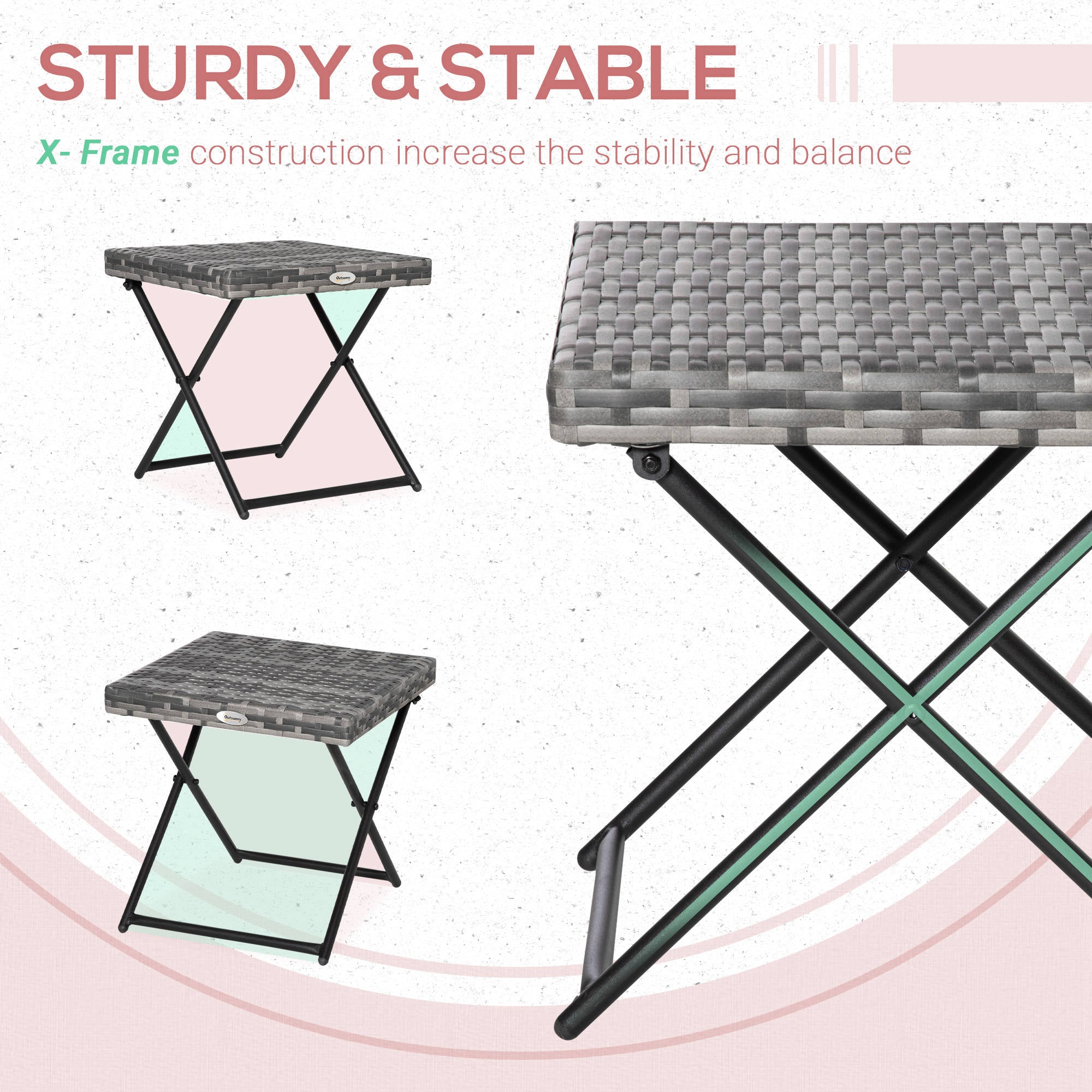 Outsunny Square PE Wicker Rattan Folding Table - Grey 