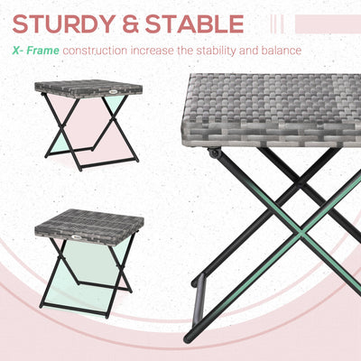 Outsunny Square PE Wicker Rattan Folding Table - Grey 