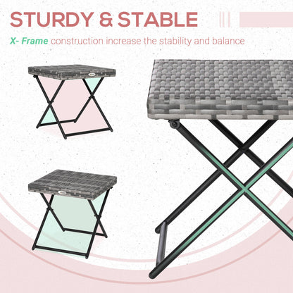 Outsunny Square PE Wicker Rattan Folding Table - Grey 