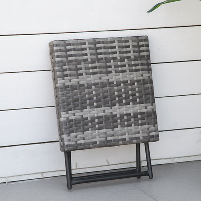 Outsunny Square PE Wicker Rattan Folding Table - Grey 