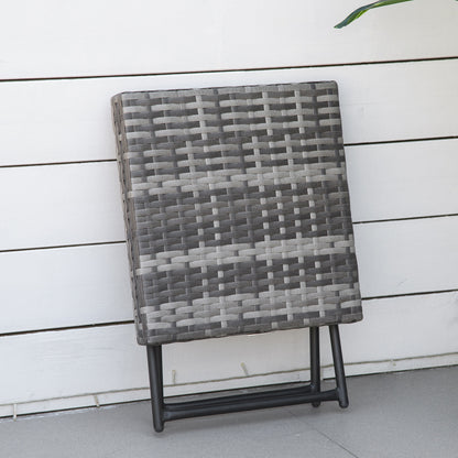 Outsunny Square PE Wicker Rattan Folding Table - Grey 