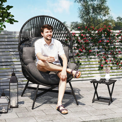 Outsunny Standing Rattan Egg Chair Outdoor, Oversized Wicker Garden Egg Chair with Thick Tufted Cushion, Headrest, Steel Frame, Charcoal Grey 