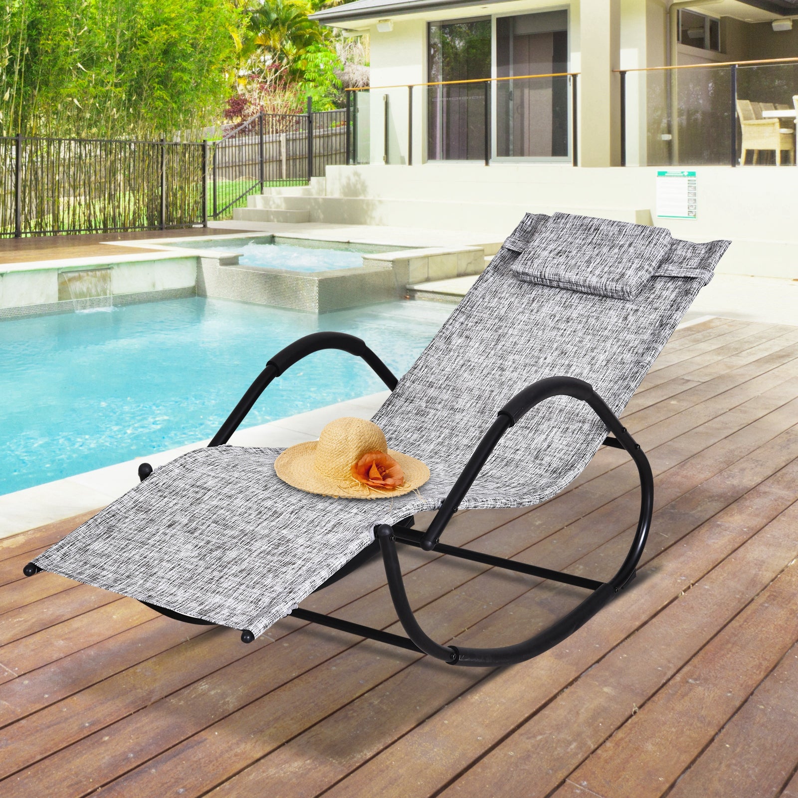 Outsunny Steel Frame Zero Gravity Rocking Lounge Chair w/ Pillow Grey 