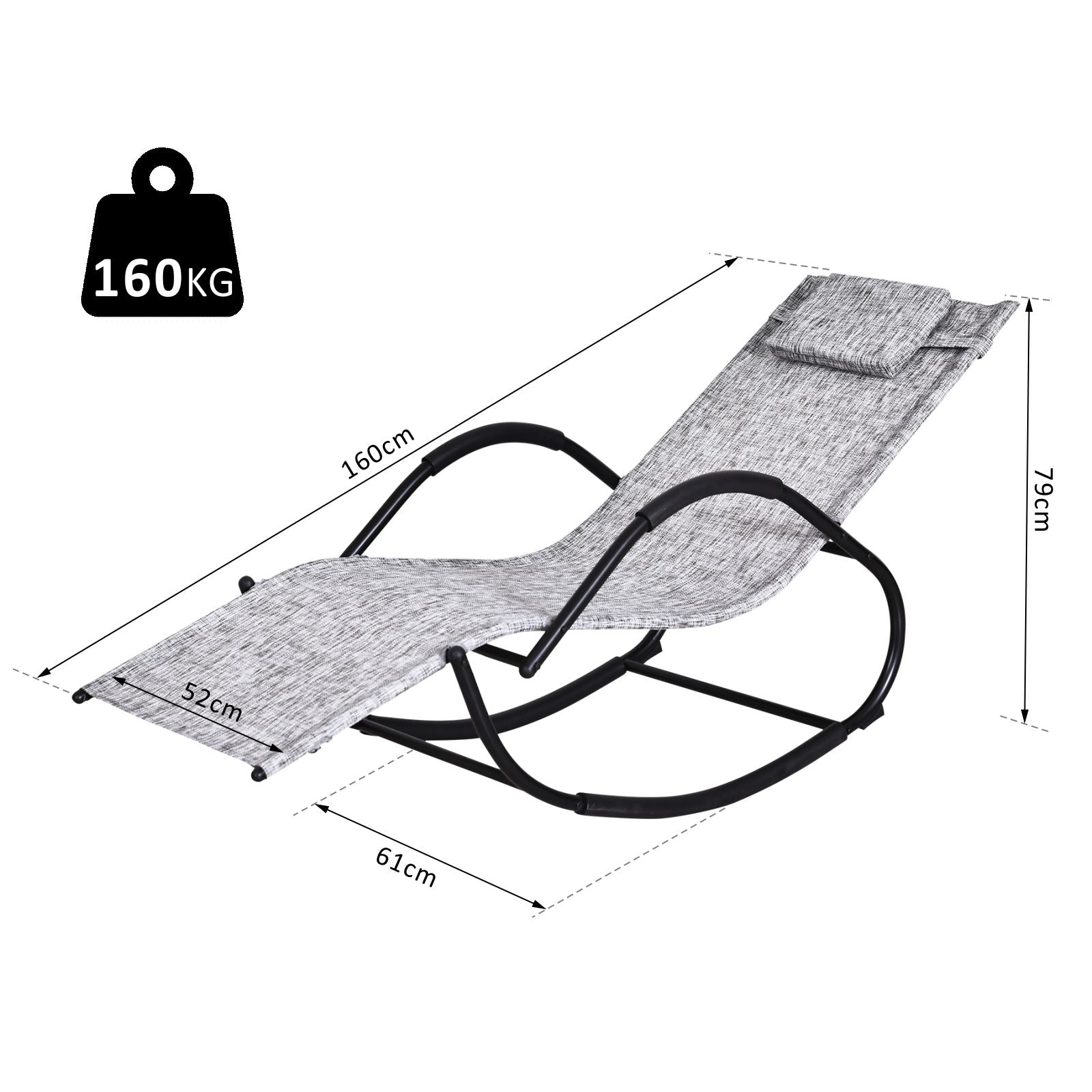 Outsunny Steel Frame Zero Gravity Rocking Lounge Chair w/ Pillow Grey 