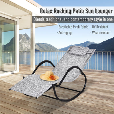 Outsunny Steel Frame Zero Gravity Rocking Lounge Chair w/ Pillow Grey 
