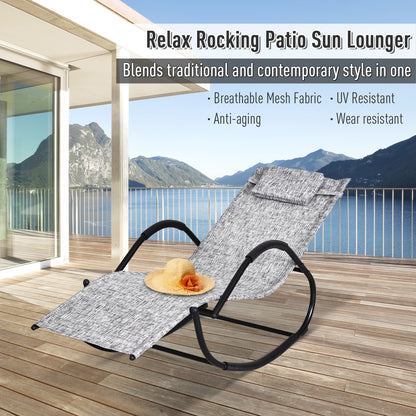 Outsunny Steel Frame Zero Gravity Rocking Lounge Chair w/ Pillow Grey 