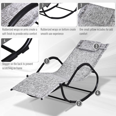 Outsunny Steel Frame Zero Gravity Rocking Lounge Chair w/ Pillow Grey 