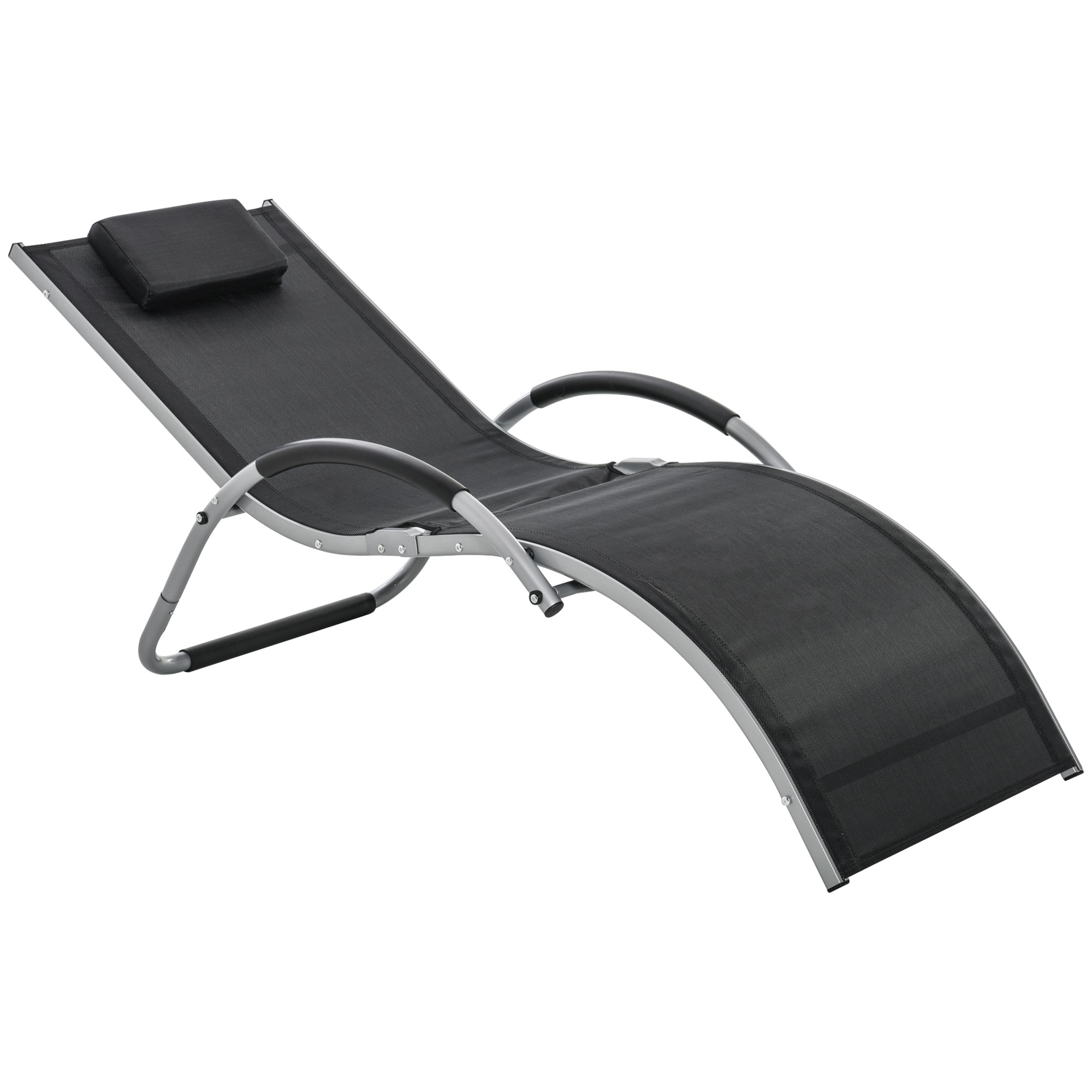 Outsunny Sun Lounger Reclining Chair Portable Armchair with Pillow for Garden Patio Outside Aluminium Frame, Black 