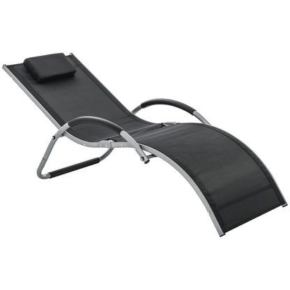 Outsunny Sun Lounger Reclining Chair Portable Armchair with Pillow for Garden Patio Outside Aluminium Frame, Black 