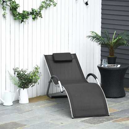 Outsunny Sun Lounger Reclining Chair Portable Armchair with Pillow for Garden Patio Outside Aluminium Frame, Black 