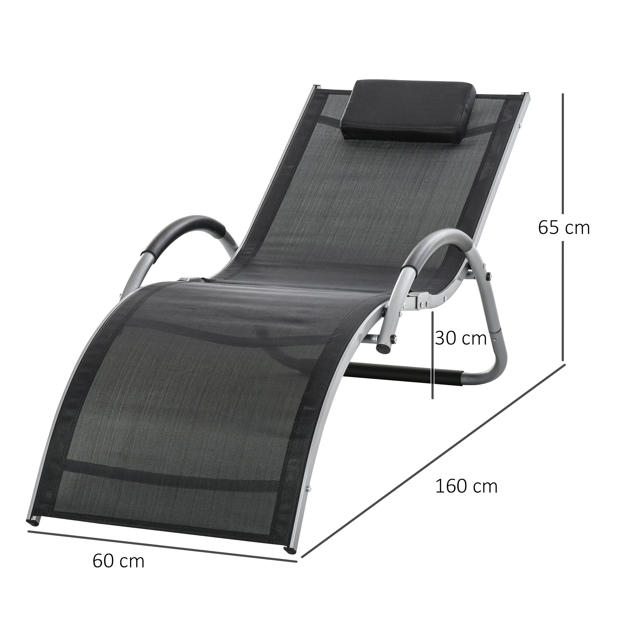 Outsunny Sun Lounger Reclining Chair Portable Armchair with Pillow for Garden Patio Outside Aluminium Frame, Black 
