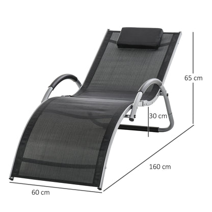 Outsunny Sun Lounger Reclining Chair Portable Armchair with Pillow for Garden Patio Outside Aluminium Frame, Black 