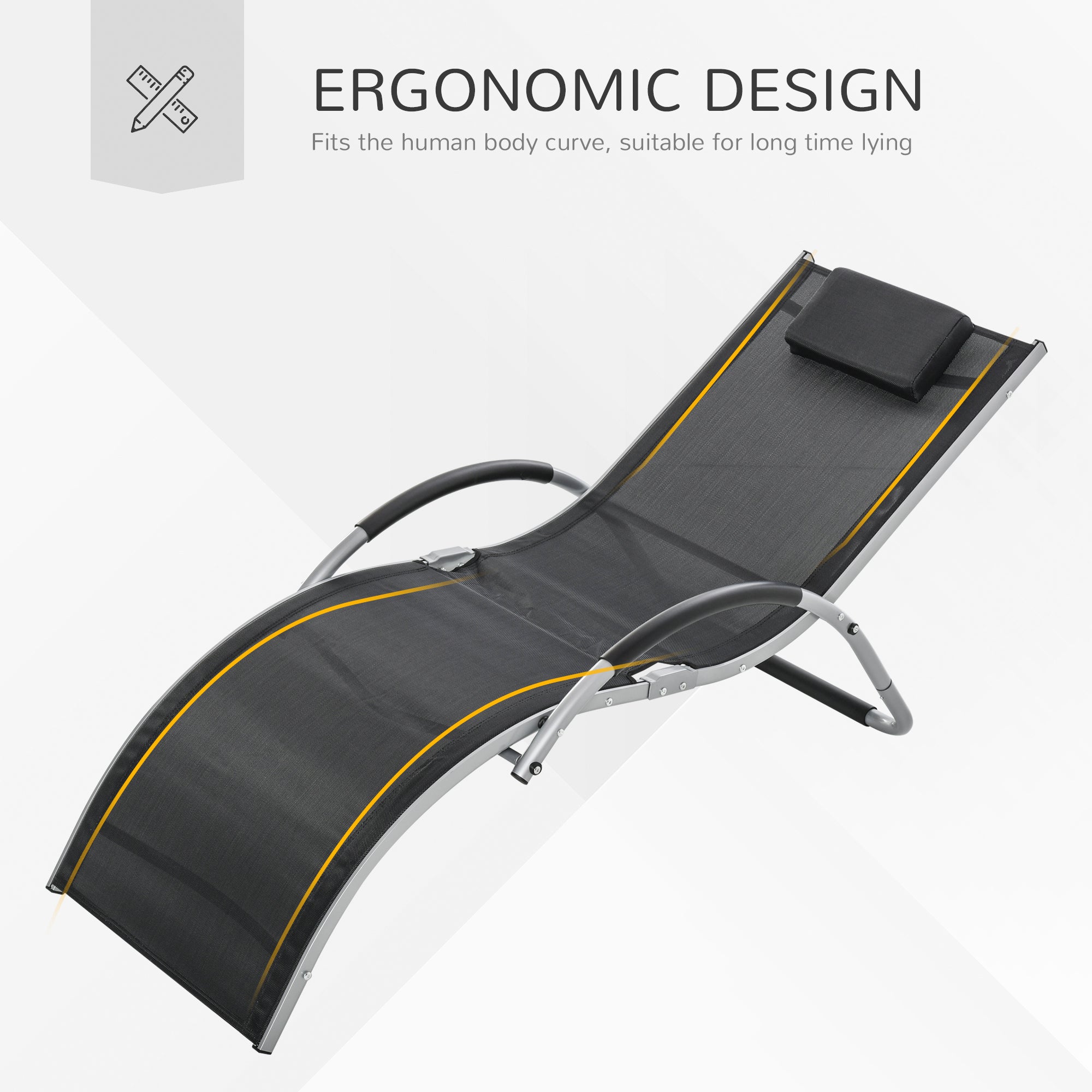 Outsunny Sun Lounger Reclining Chair Portable Armchair with Pillow for Garden Patio Outside Aluminium Frame, Black 