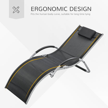 Outsunny Sun Lounger Reclining Chair Portable Armchair with Pillow for Garden Patio Outside Aluminium Frame, Black 