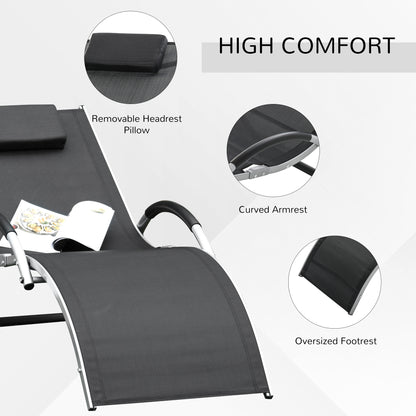 Outsunny Sun Lounger Reclining Chair Portable Armchair with Pillow for Garden Patio Outside Aluminium Frame, Black 