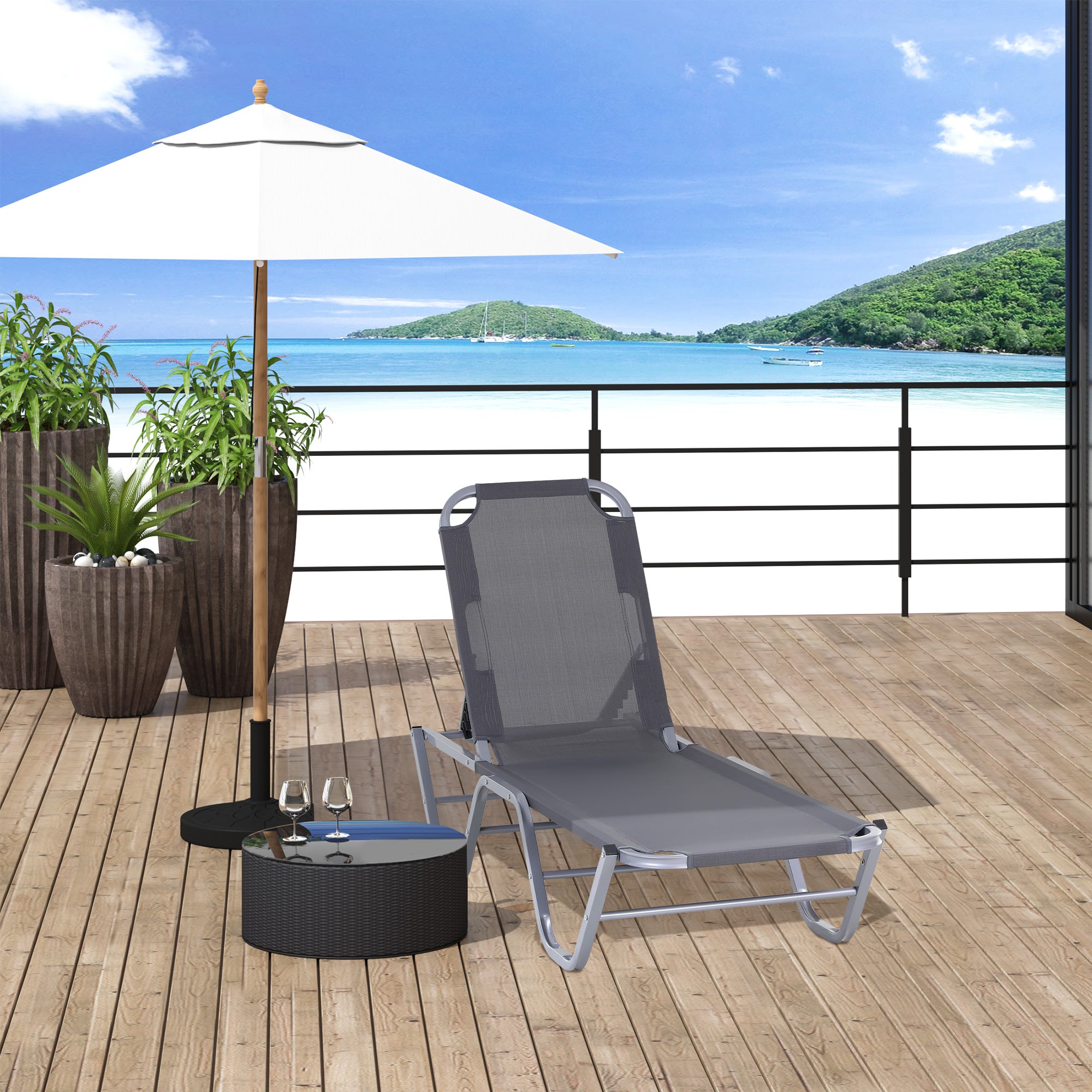 Outsunny Sun Lounger Relaxer Recliner w/ 5-Position Adjustable Backrest Pool Sun Bathing 