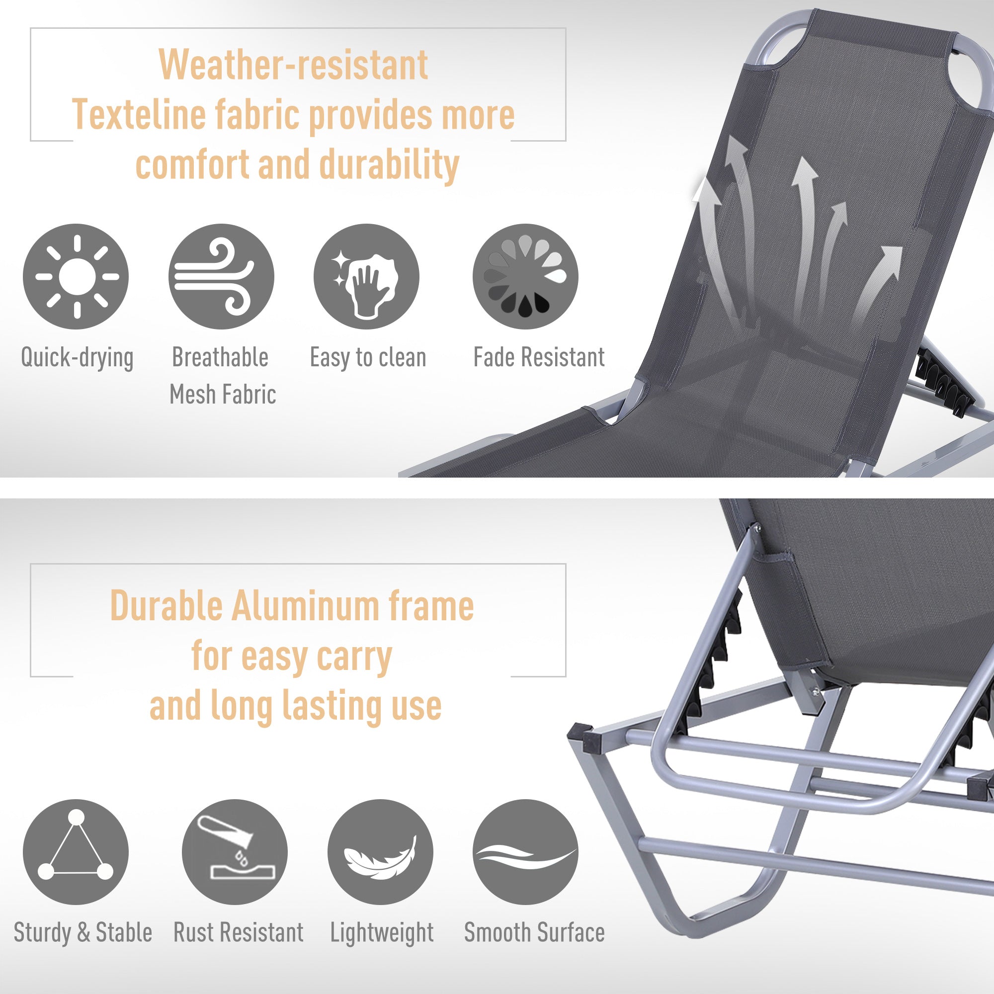 Outsunny Sun Lounger Relaxer Recliner w/ 5-Position Adjustable Backrest Pool Sun Bathing 